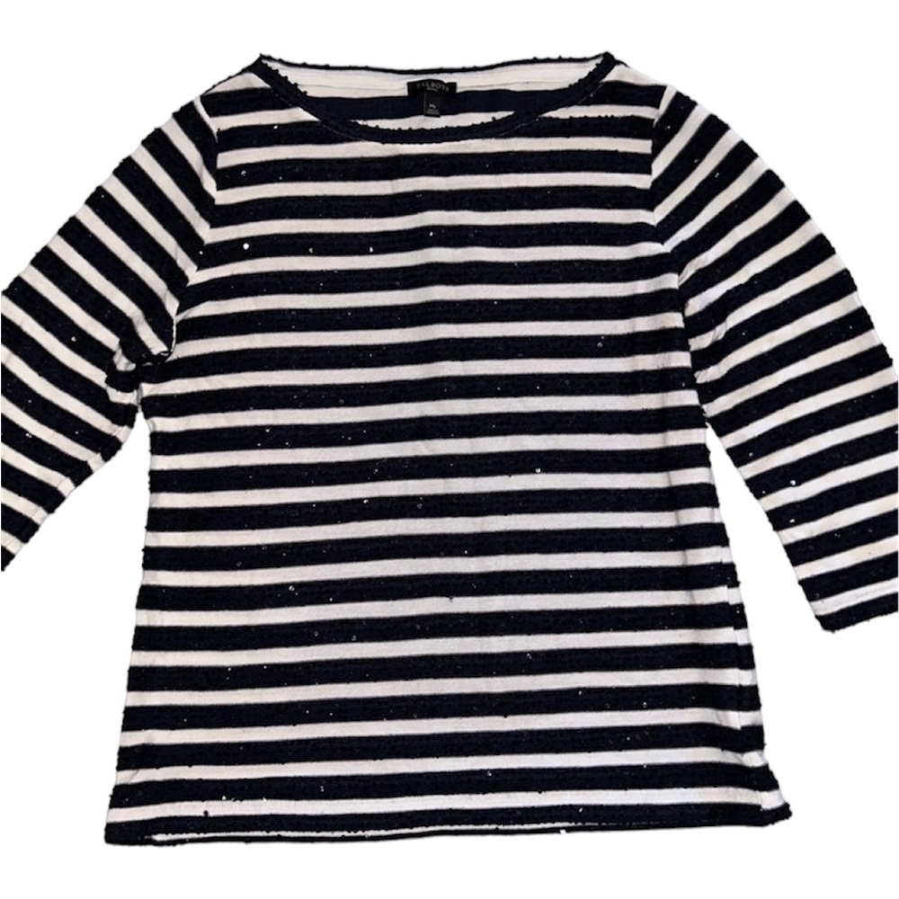 Talbots Woman Navy & White Subtle Sequin Top Size Medium Petite